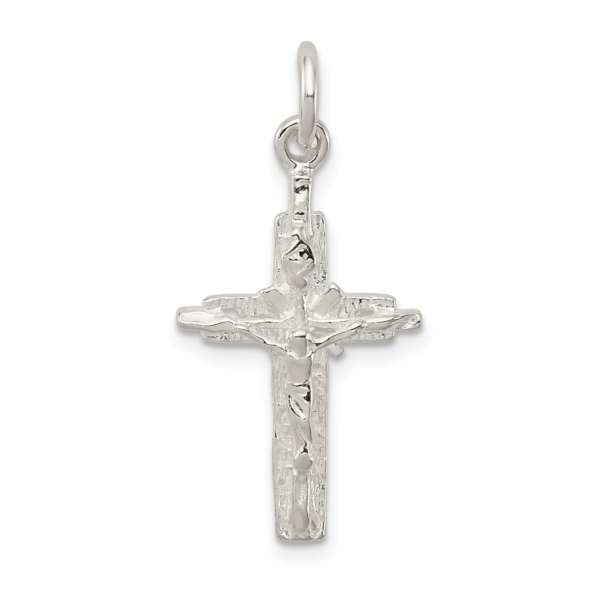 Sterling Silver Crucifix Cross Pendant with INRI and Wood Grain Texture for Men and Women