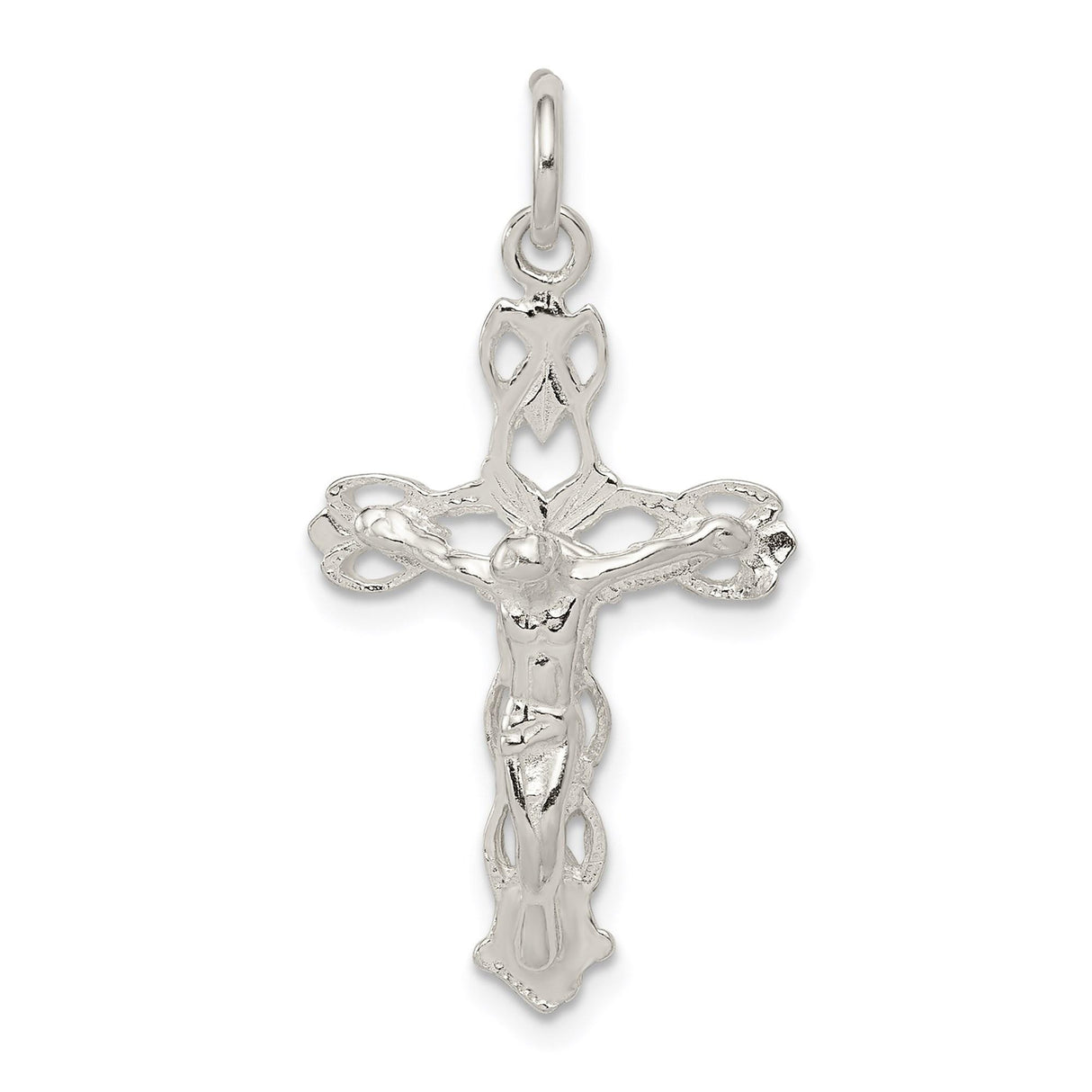 Sterling Silver Crucifix Cross Pendant with Textured Detailing, Christian Religious Charm