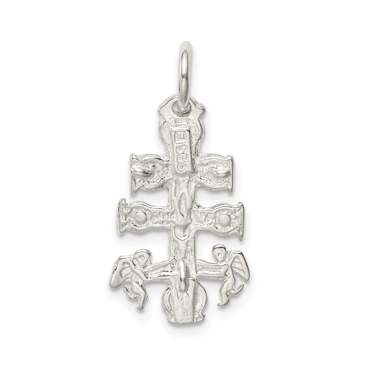 Sterling Silver Crucifix Cross Pendant with Jerusalem Design and Sculpted Angel Details