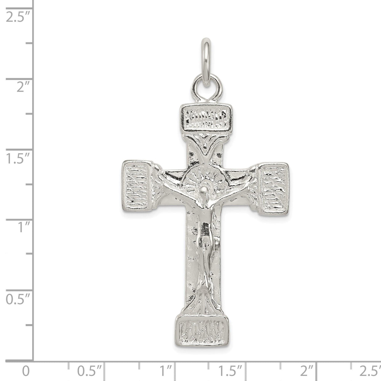 Sterling Silver Crucifix Pendant with Dimensional Latin Cross and Christ Figure Religious Design
