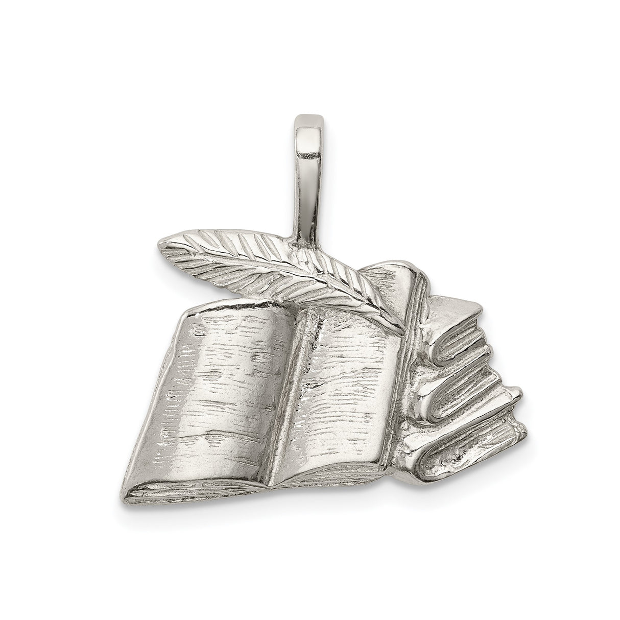 Sterling Silver Pendant with Book and Quill Design, Symbolizing Knowledge and Creativity