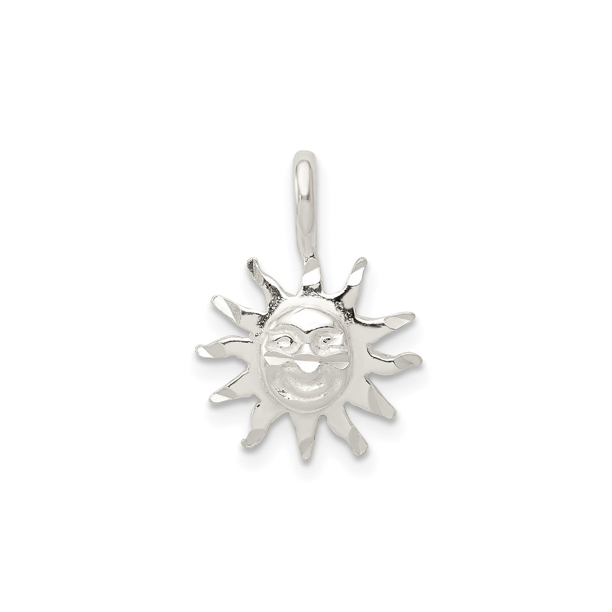 Sterling Silver Sun Face Pendant, Smiling Sun with Stylized Rays, Boho Celestial Charm
