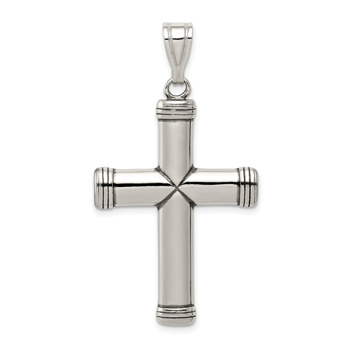 Sterling Silver Cross Pendant with Textured Tubular Design, Minimalist Christian Jewelry for Men and Women