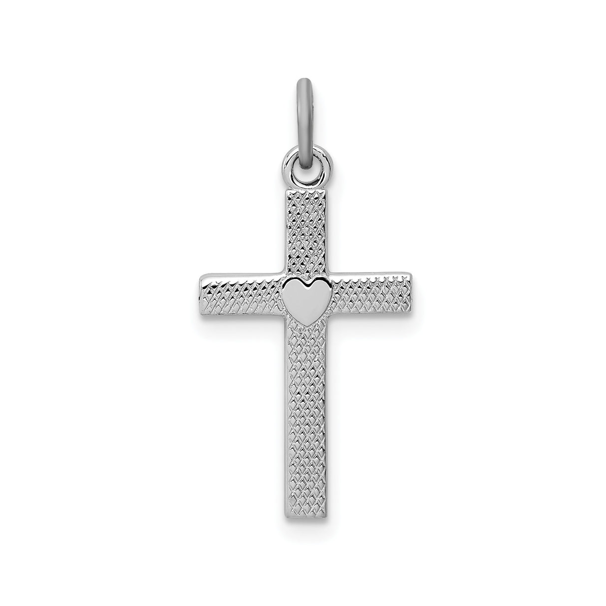 Sterling Silver Cross Pendant with Heart Center, Textured Religious Design for Men and Women