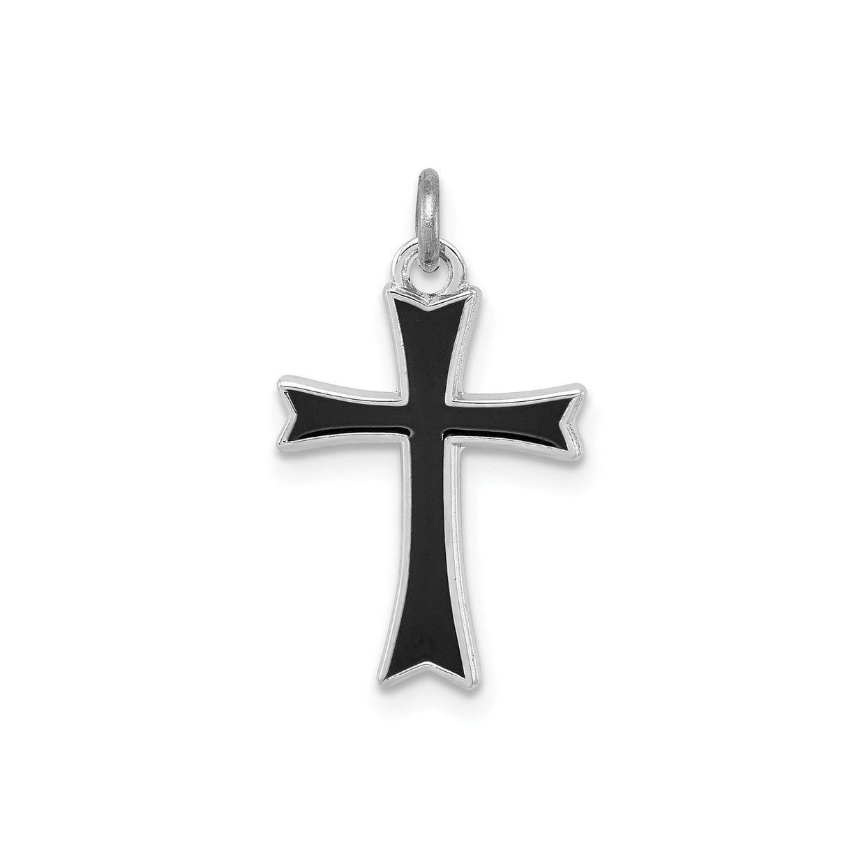 Sterling Silver Cross Pendant with Black Enamel and Flared Edges Modern Unisex Design