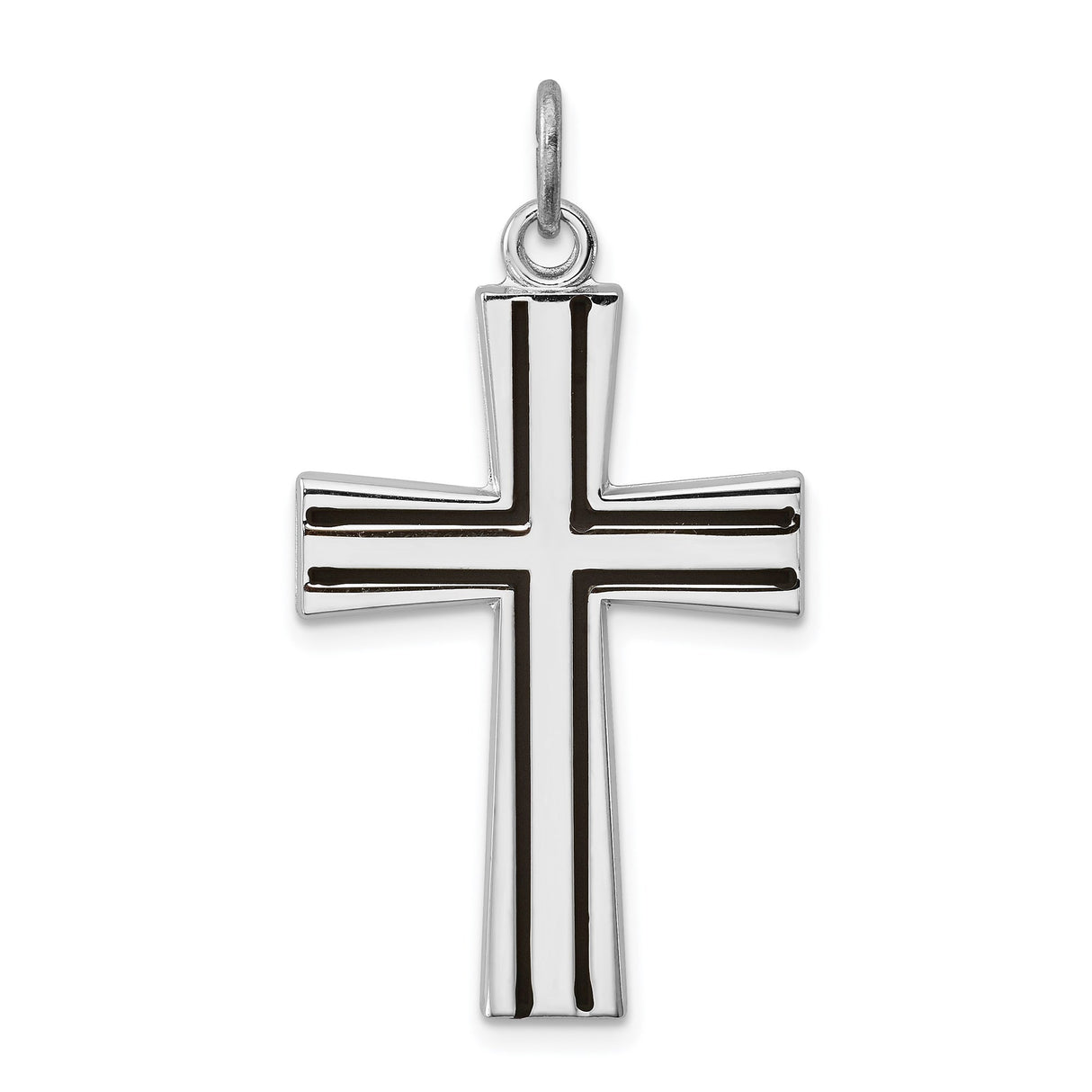 Sterling Silver Latin Cross Pendant with Polished Black Enamel, Modern Unisex Faith Jewelry