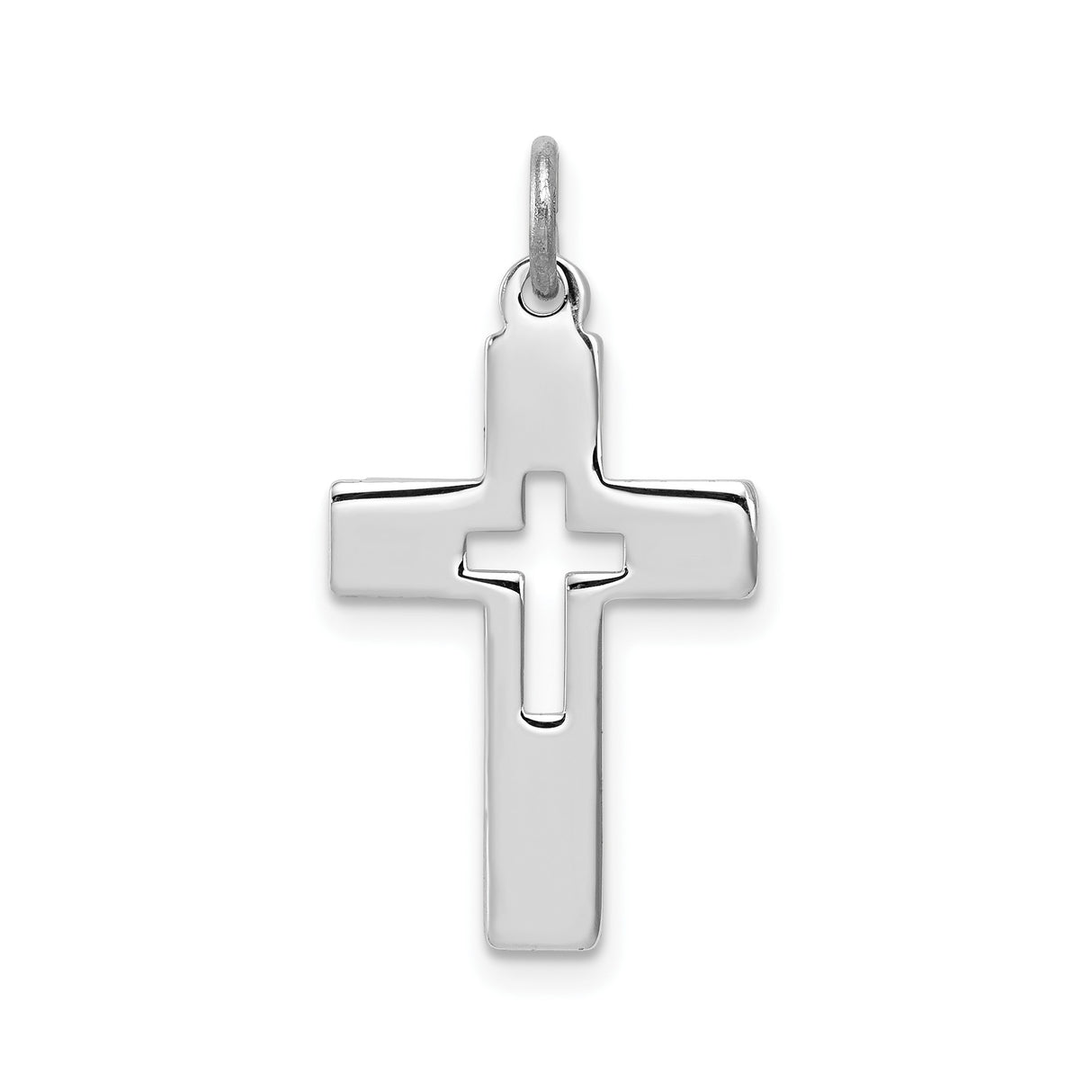 Sterling Silver Cross Pendant with Latin Cut-Out Design, High Polish Faith Jewelry for Men and Women