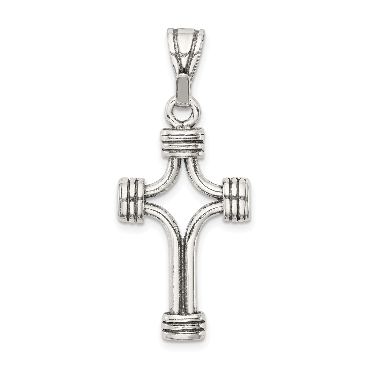 Sterling Silver Cross Pendant with Layered Charm Details, Textured Religious Design for Men and Women