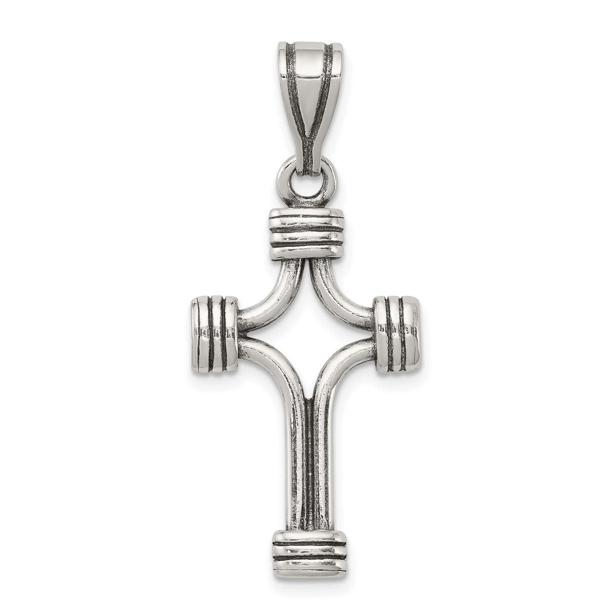 Sterling Silver Cross Pendant with Layered Charm Details, Textured Religious Design for Men and Women