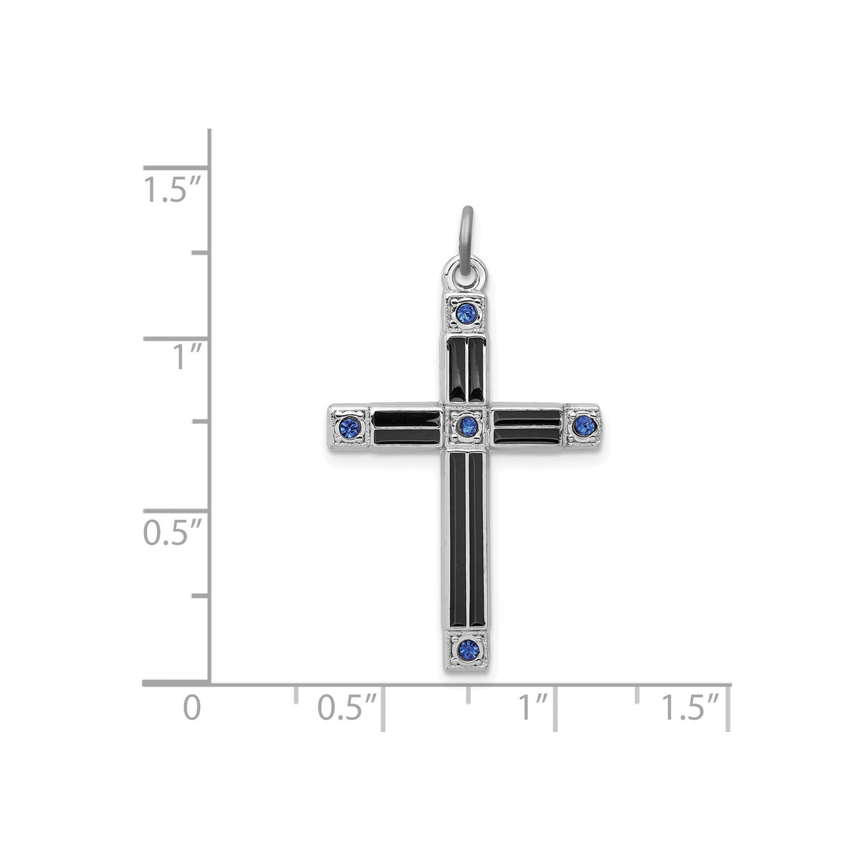 Sterling Silver Cross Pendant with Cubic Zirconia, Black Inlay, Modern Unisex Design