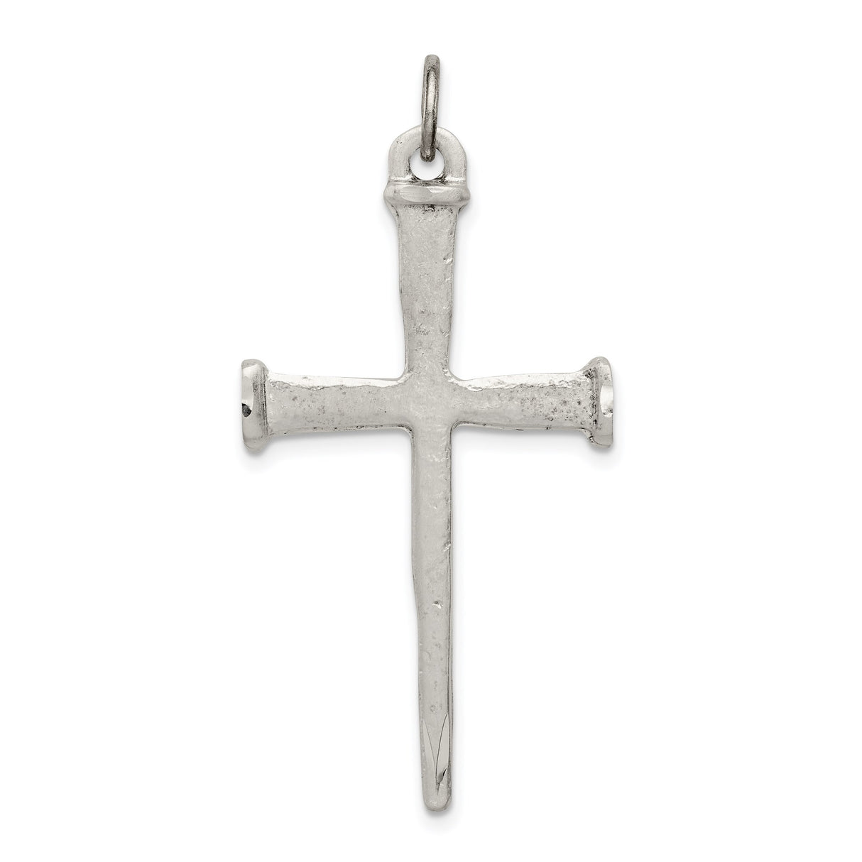 Sterling Silver Cross Pendant with Hammered Nail Design, Rustic Christian Style for Men and Women