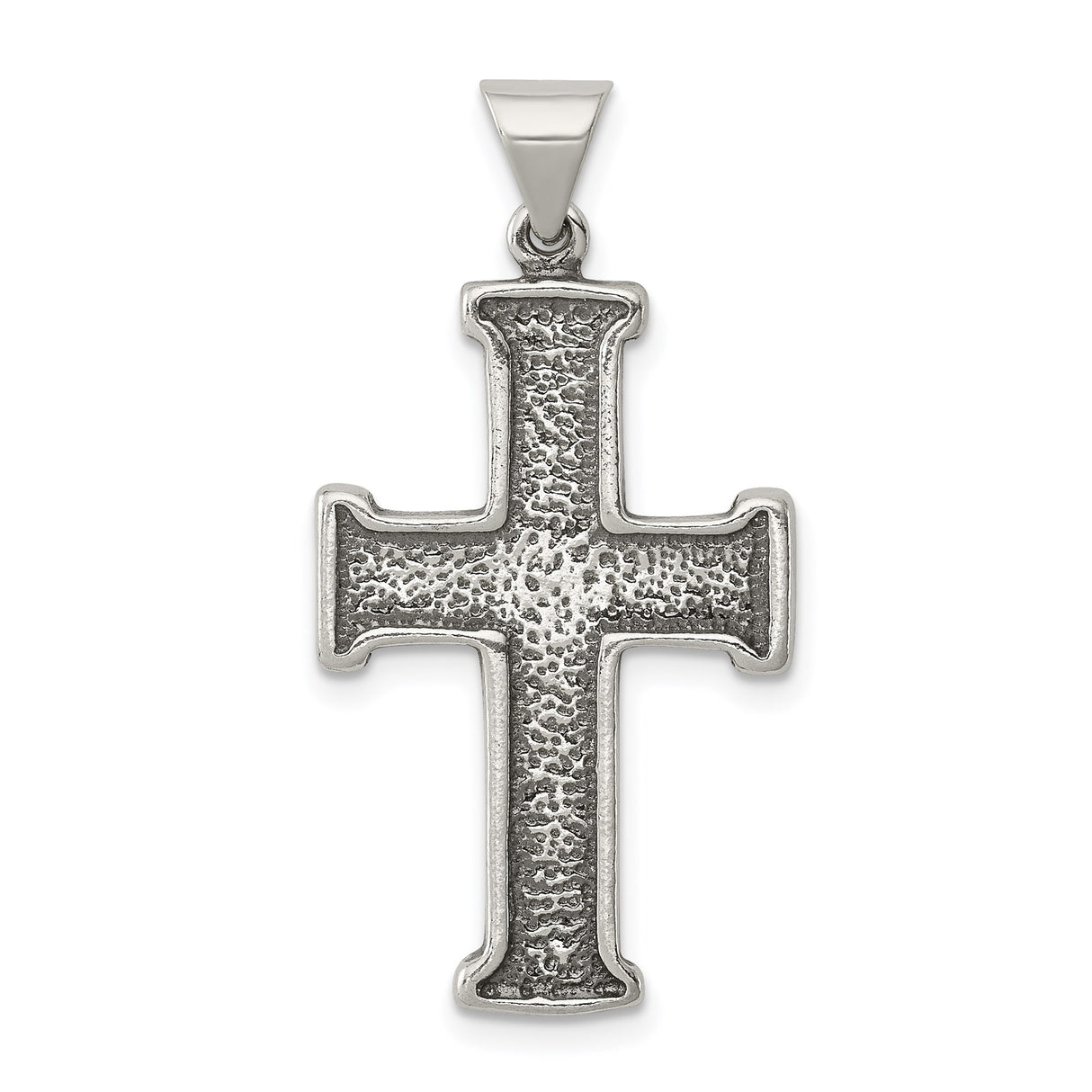 Sterling Silver Cross Pendant with Oxidized Hammered Finish, Vintage Religious Style