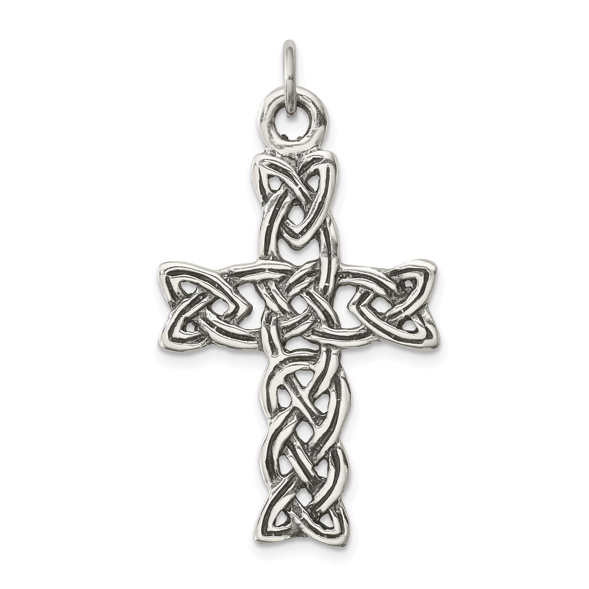 Sterling Silver Celtic Cross Pendant with Triquetra Knotwork Design