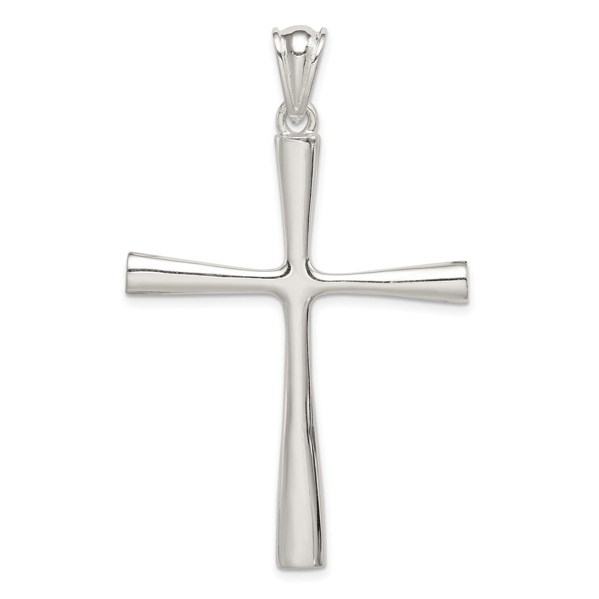 Sterling Silver Cross Pendant with Mirror Finish, Modern Minimalist Latin Cross Design