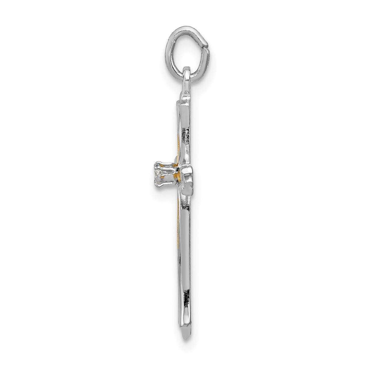 Sterling Silver Cross Pendant with Cubic Zirconia, Textured Four Arm and Dual Tone Design