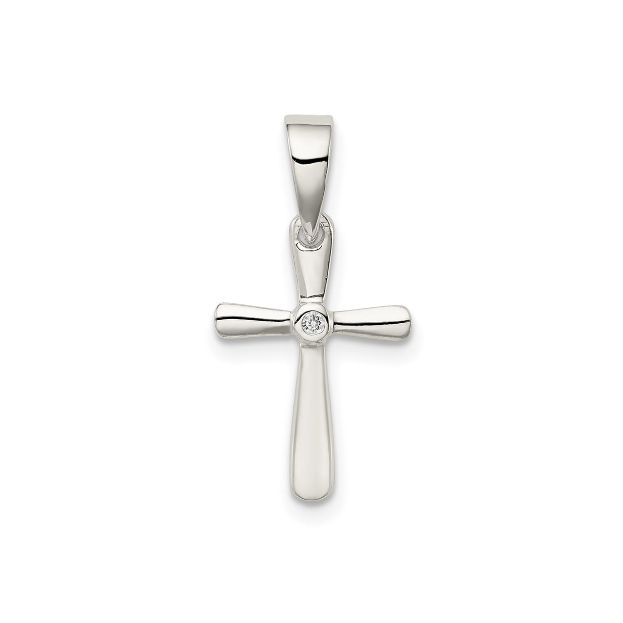 Sterling Silver Cross Pendant with Cubic Zirconia, Modern Minimalist Spiritual Jewelry