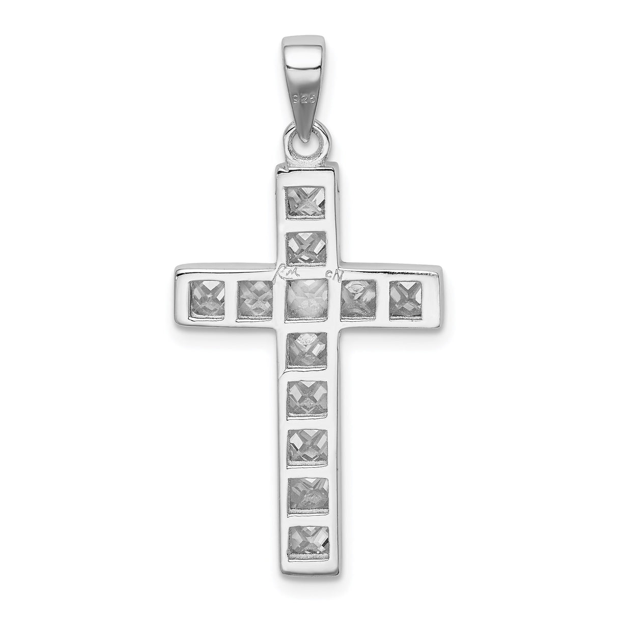 Sterling Silver Cross Pendant with Cubic Zirconia, Polished Finish, Modern Unisex Design