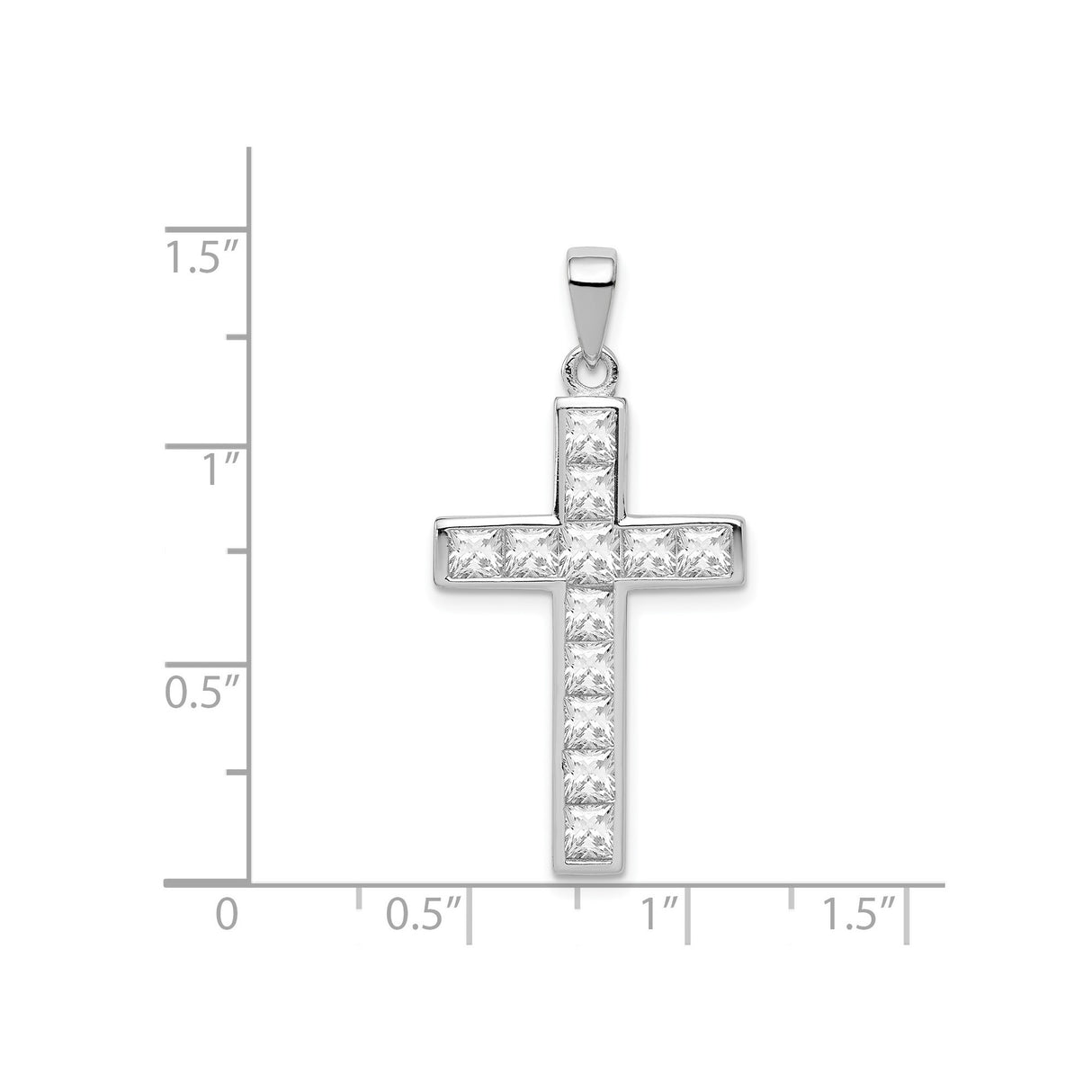 Sterling Silver Cross Pendant with Cubic Zirconia, Polished Finish, Modern Unisex Design