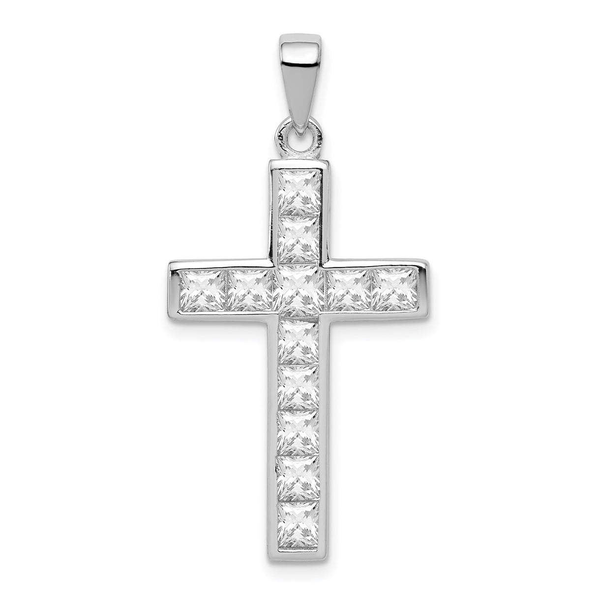 Sterling Silver Cross Pendant with Cubic Zirconia, Polished Finish, Modern Unisex Design