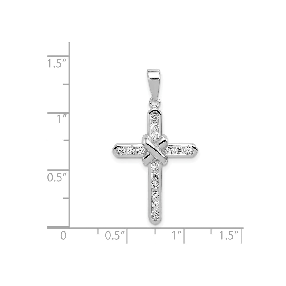 Sterling Silver Cross Pendant with Cubic Zirconia, Beveled Edge Design, Symbol of Faith