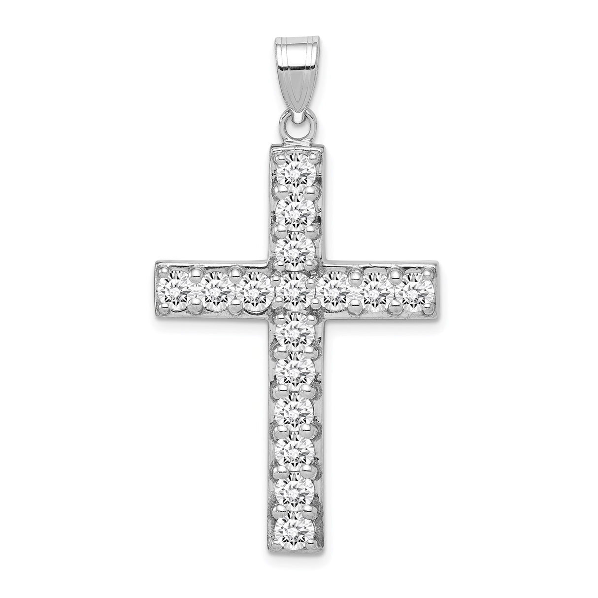 Sterling Silver Cross Pendant with Cubic Zirconia, Modern Minimalist Unisex Design