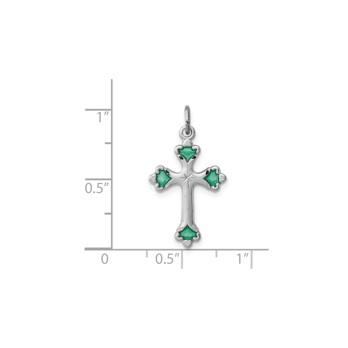 Sterling Silver Cross Pendant with Green Enamel, Emerald Inlay, and Patonce Starburst Design