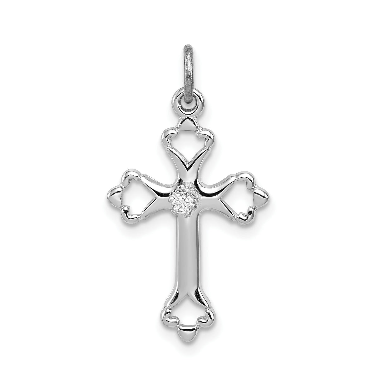 Sterling Silver Cross Pendant with Cubic Zirconia, Openwork Design, Lightweight Spiritual Jewelry