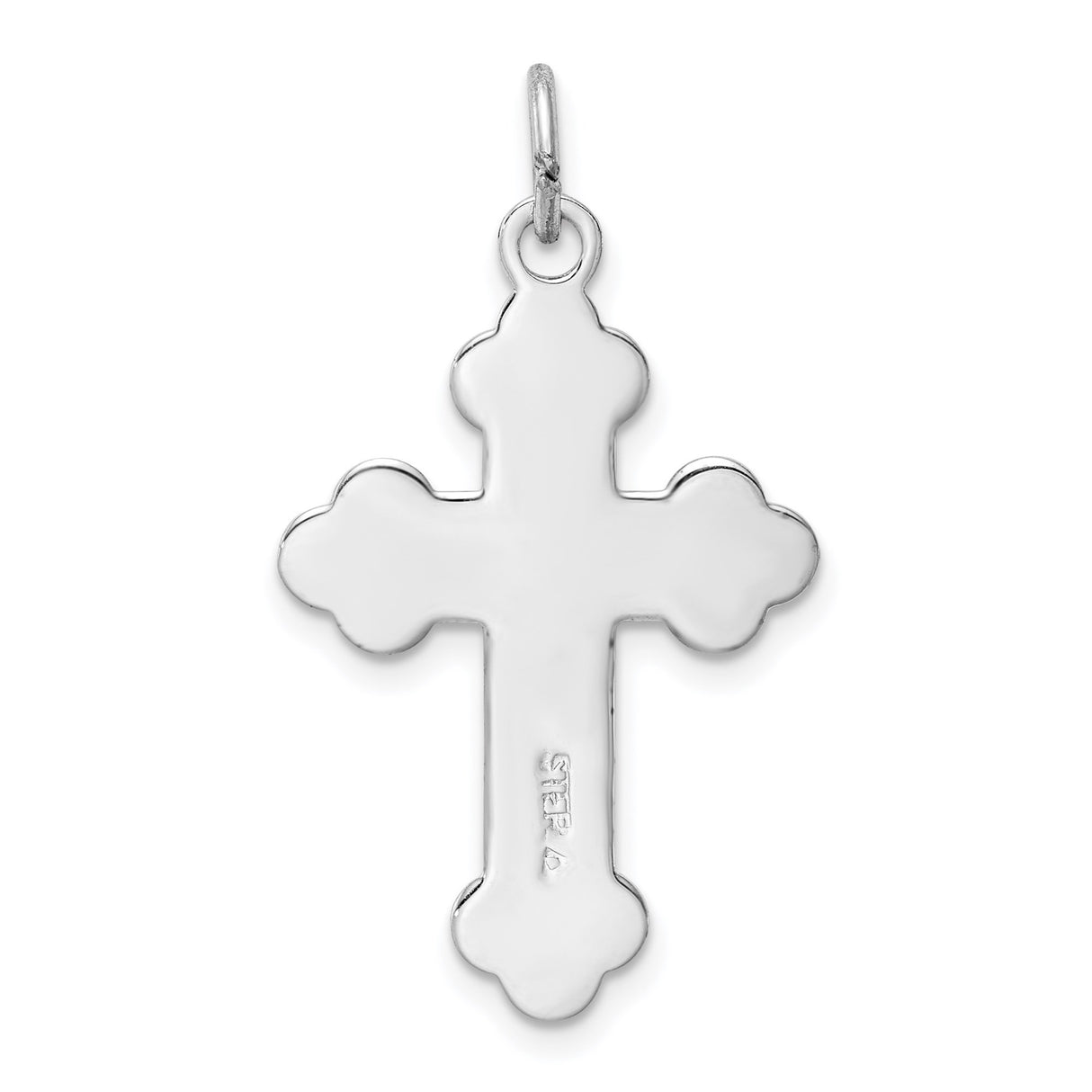 Sterling Silver Budded Cross Pendant with Black Enamel Inlay, Gothic Religious Design