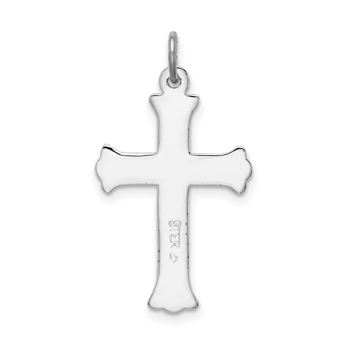 Sterling Silver Cross Pendant with Black Enamel, Flared Tip Fleur Design, Vintage Style