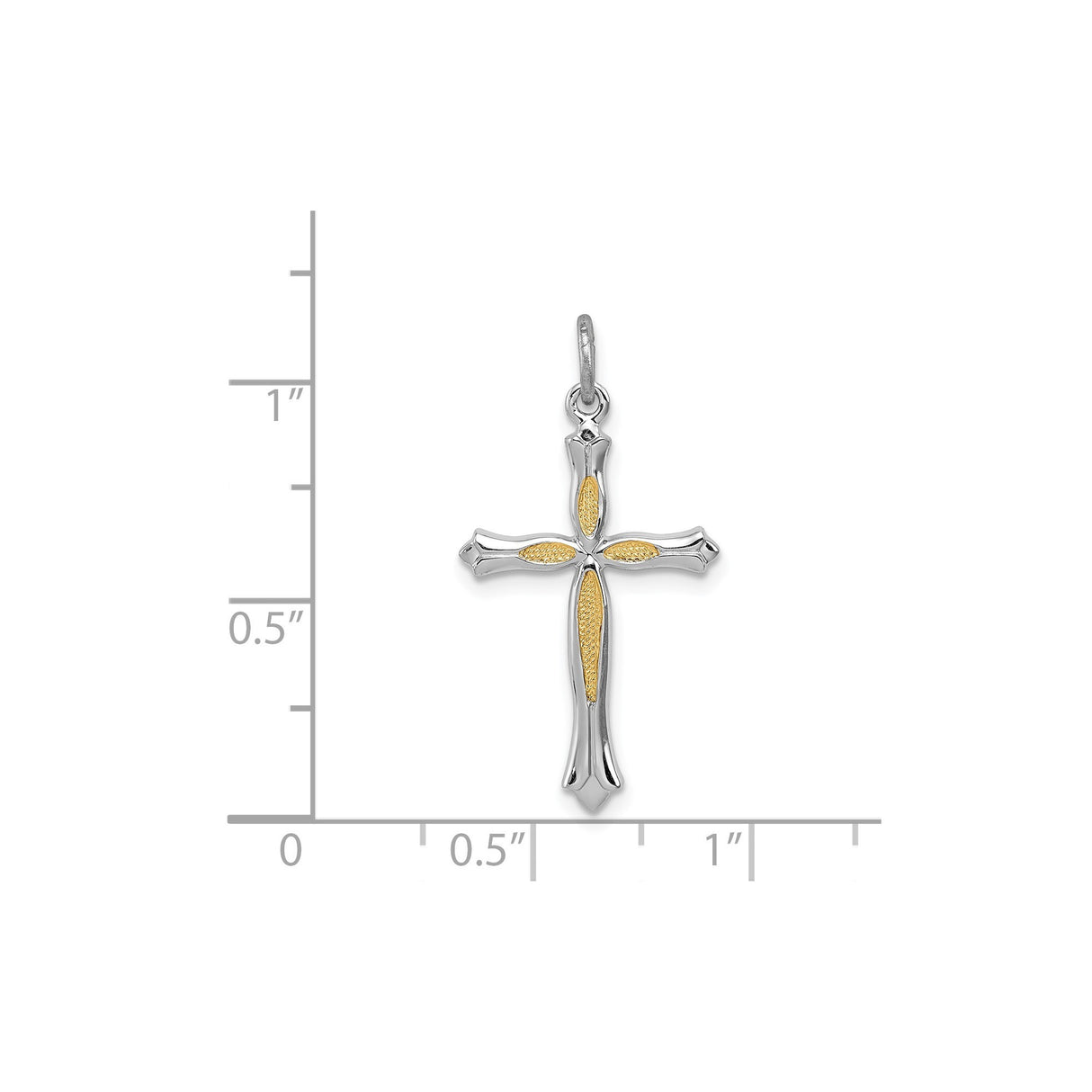 Sterling Silver Two Tone Cross Pendant with Fluted Arms and Polished Finish