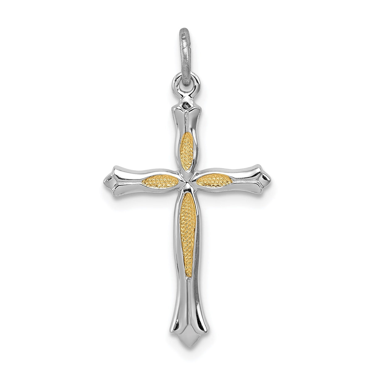 Sterling Silver Two Tone Cross Pendant with Fluted Arms and Polished Finish