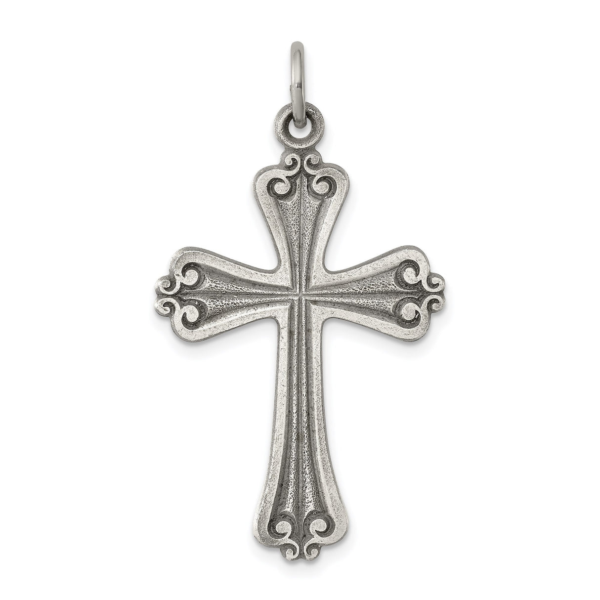 Sterling Silver Cross Pendant with Antique Finish, Baroque Gothic Style for Men and Women