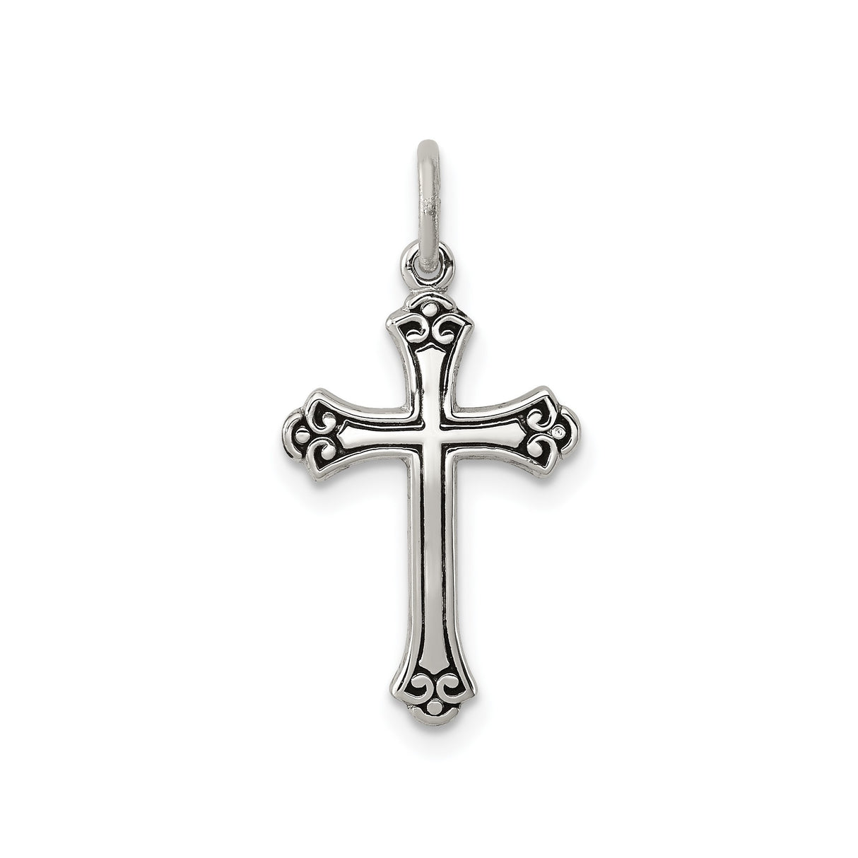 Sterling Silver Cross Pendant with Flared Ends and Baroque Scroll Accents