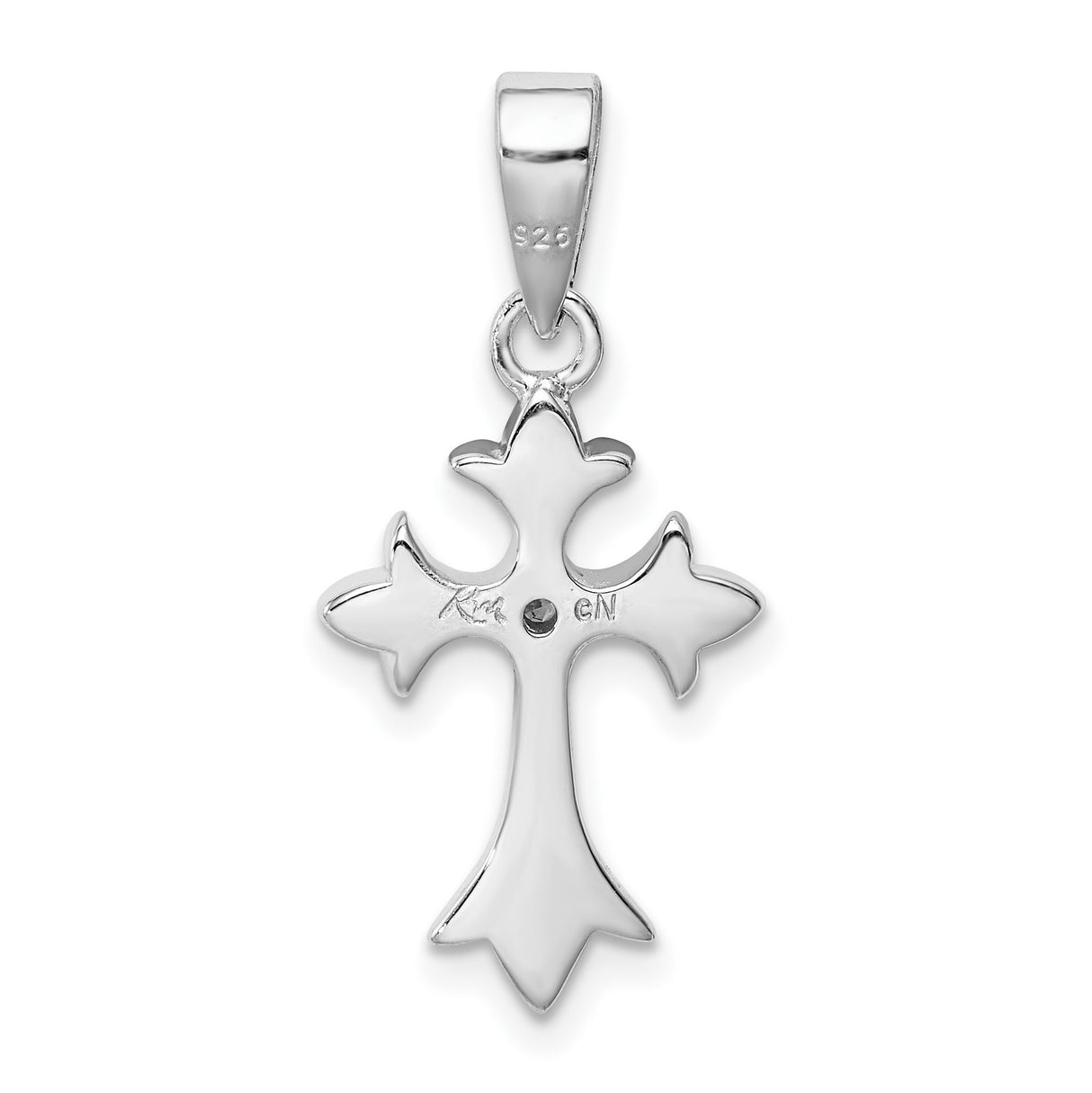 Sterling Silver Cross Pendant with Cubic Zirconia, Polished Modern Spiritual Design