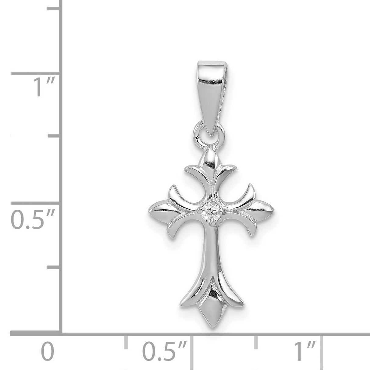 Sterling Silver Cross Pendant with Cubic Zirconia, Polished Modern Spiritual Design