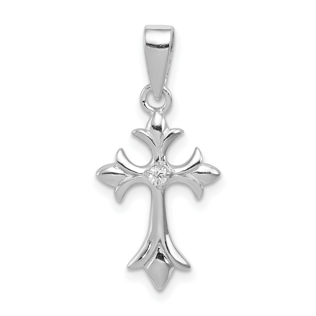 Sterling Silver Cross Pendant with Cubic Zirconia, Polished Modern Spiritual Design