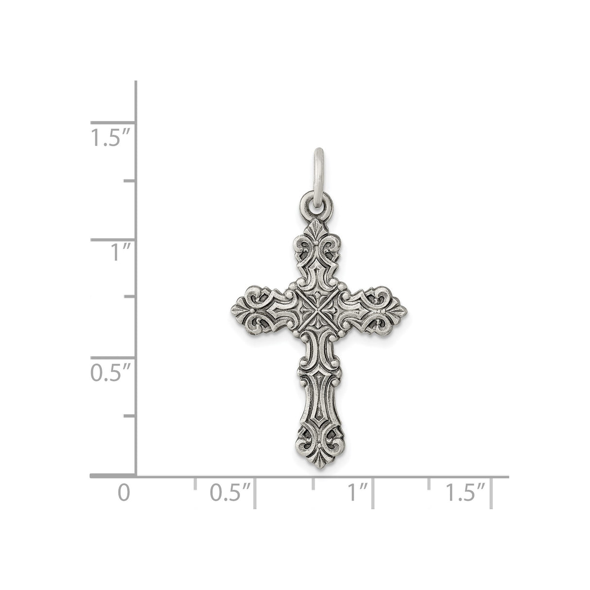 Sterling Silver Cross Pendant with Baroque Scrollwork and Aged Finish, Gothic Style