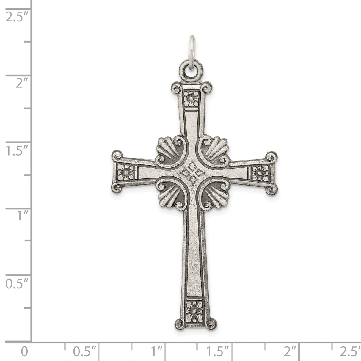Sterling Silver Cross Pendant with Ornate Scrollwork and Antique Patina Finish