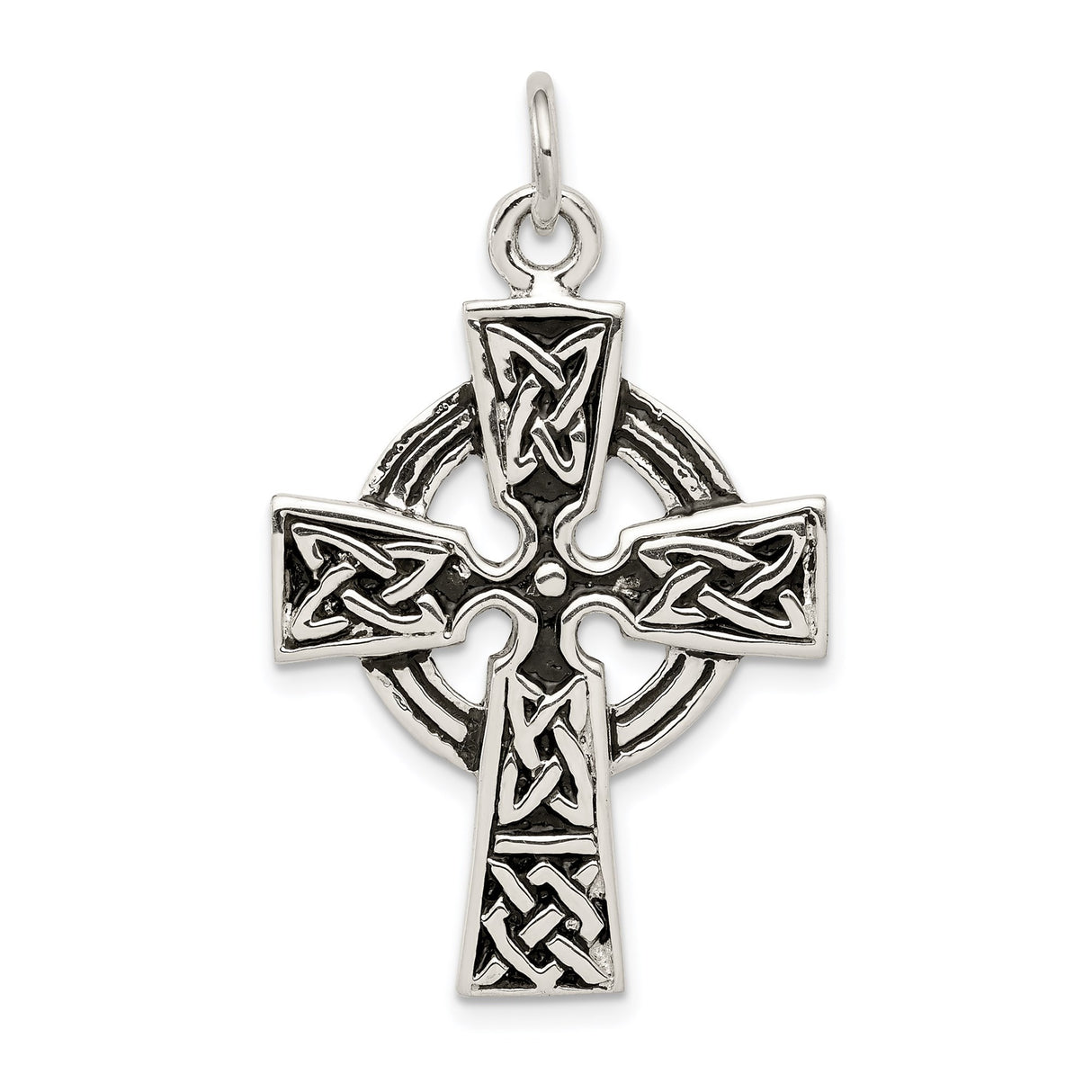Sterling Silver Celtic Cross Pendant with Antiqued Knotwork Design for Men and Women