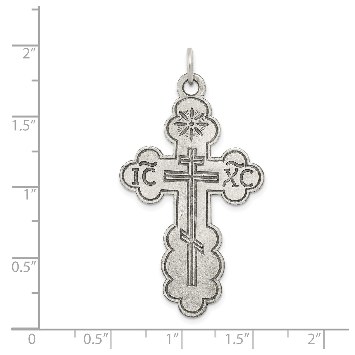 Sterling Silver Orthodox Cross Pendant with Budded Edges and Matte Finish