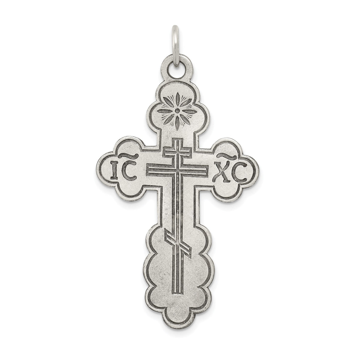 Sterling Silver Orthodox Cross Pendant with Budded Edges and Matte Finish