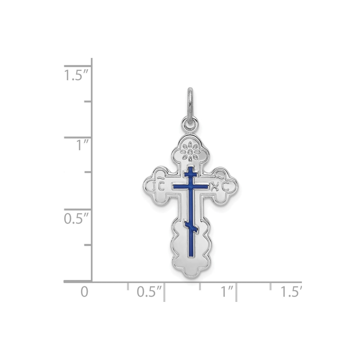 Sterling Silver Cross Pendant with Blue Enamel, Eastern Orthodox Design, Quatrefoil Motif