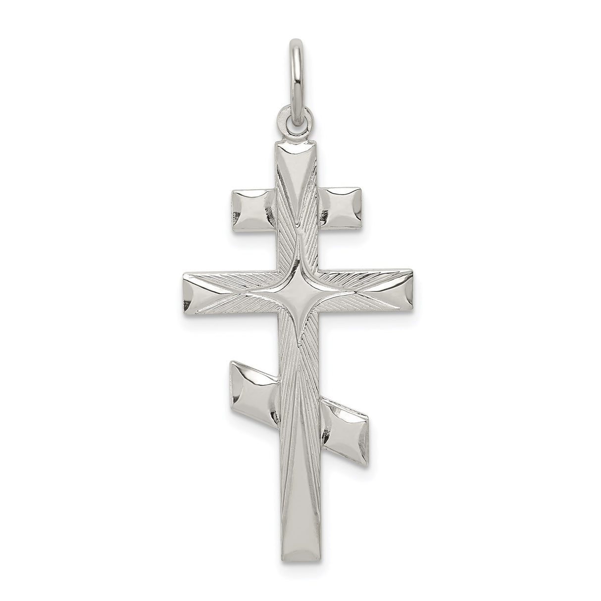 Sterling Silver Orthodox Cross Pendant with Dimensional Texture Design for Men and Women