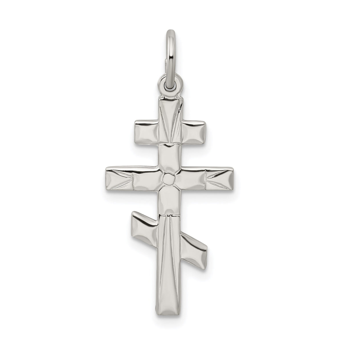 Sterling Silver Eastern Orthodox Cross Pendant, Polished Flat Back Religious Charm for Men and Women