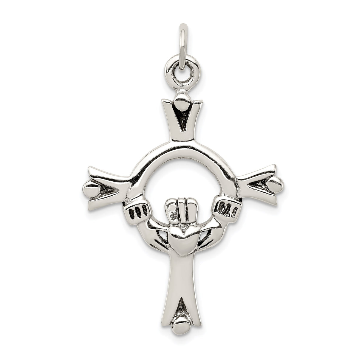 Sterling Silver Claddagh Cross Pendant, Celtic Heart Design for Men and Women