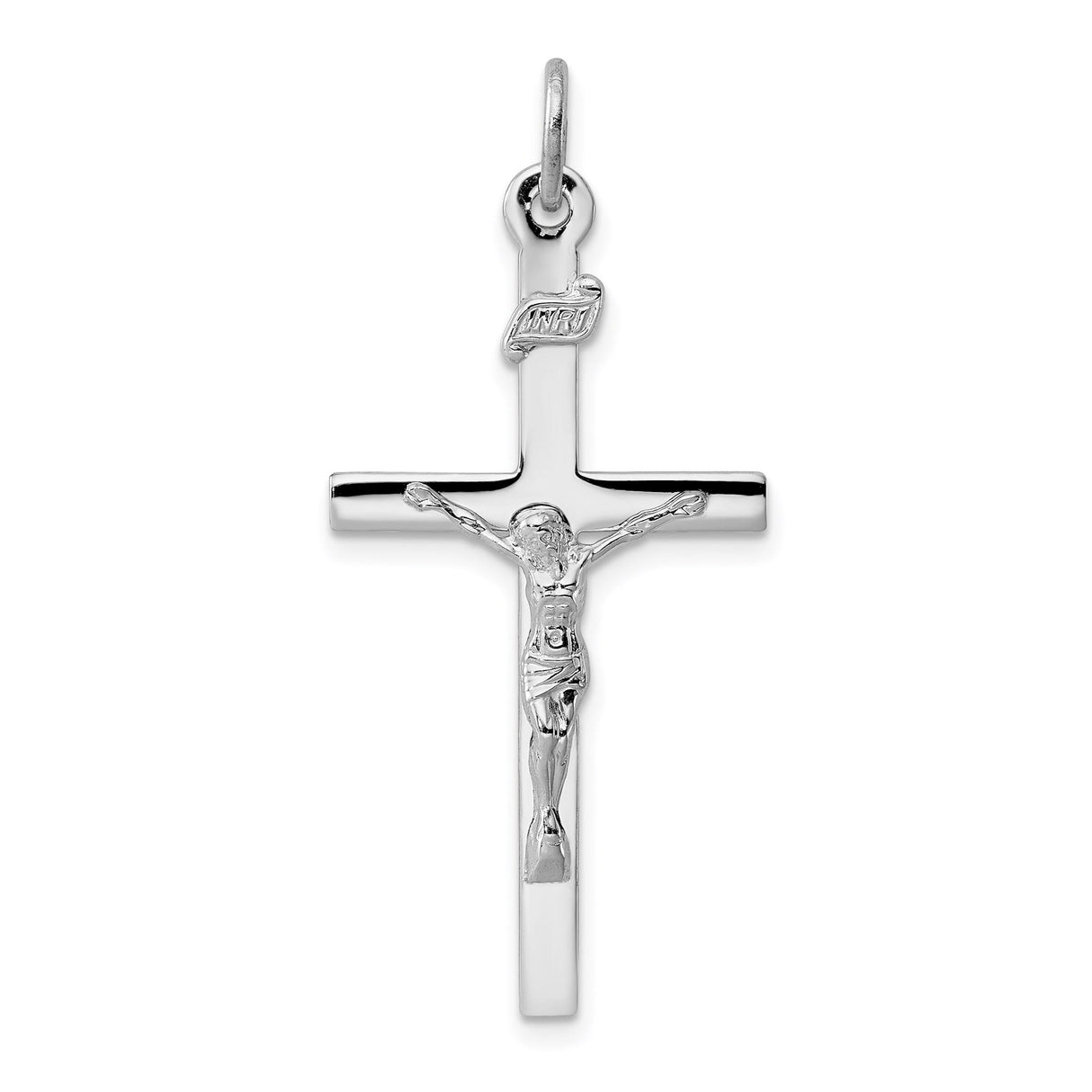 Sterling Silver Crucifix Pendant with Detailed INRI Cross and Jesus Figure Design
