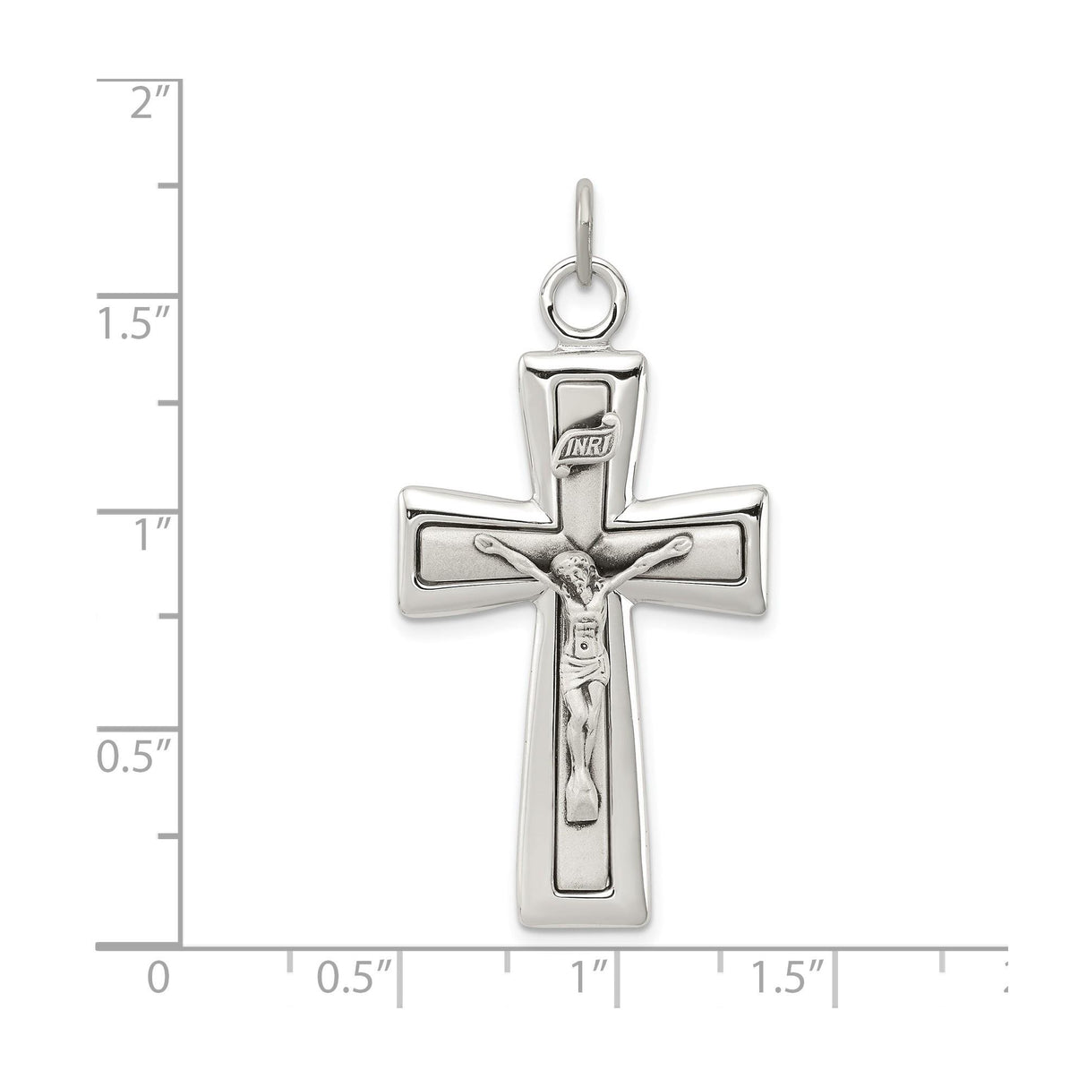 Sterling Silver Crucifix Cross Pendant with INRI Plaque and Jesus Figure