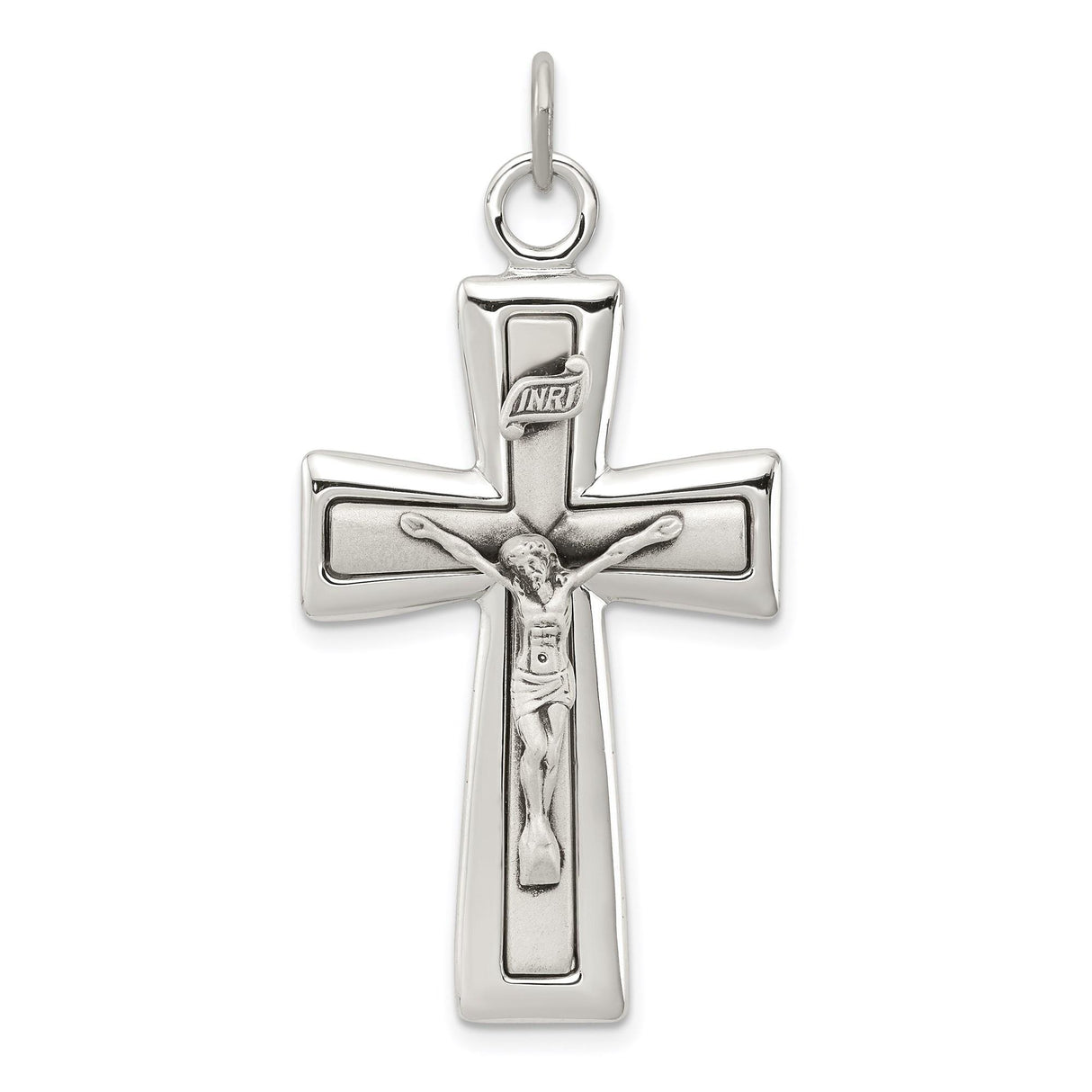 Sterling Silver Crucifix Cross Pendant with INRI Plaque and Jesus Figure