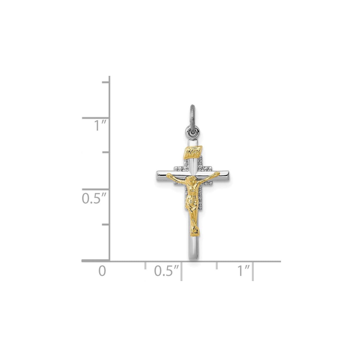 Sterling Silver Crucifix Cross Pendant with Textured Jesus Detail, Gold Vermeil INRI Design