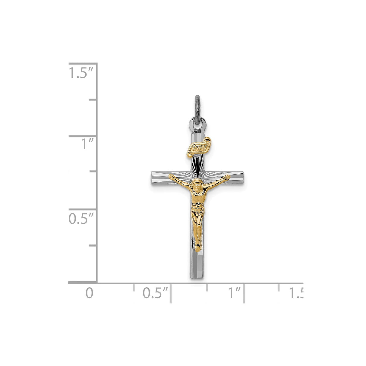 Sterling Silver Crucifix Cross Pendant with INRI and Sunburst Design for Men and Women